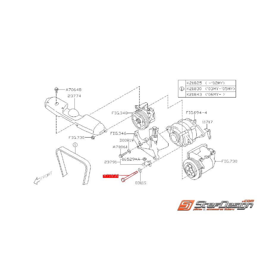 Axe d'alternateur origine SUBARU GT 93 - 00 WRX/STI 01-07