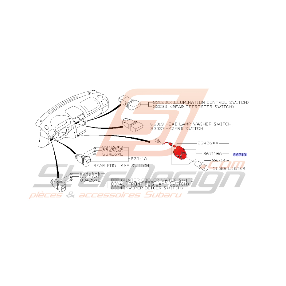 Douille allume cigare impreza GT 1999-2000