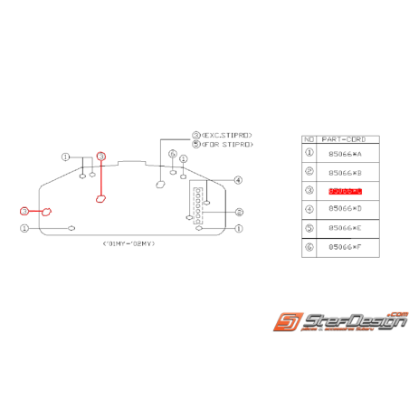 Ampoule de compteur (Repère 3) SUBARU WRX/STI 01-02