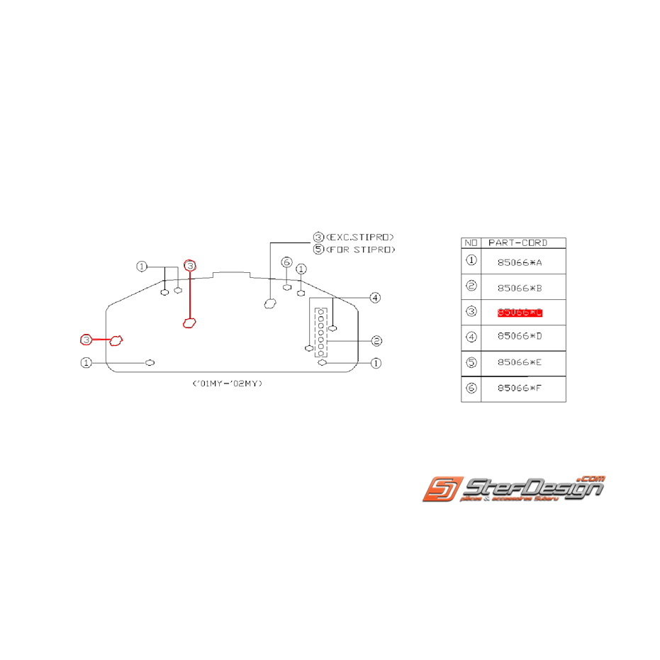 Ampoule de compteur (Repère 3) SUBARU WRX/STI 01-02