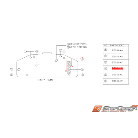 Ampoule de compteur (Repère 4) SUBARU WRX/STI 01-02