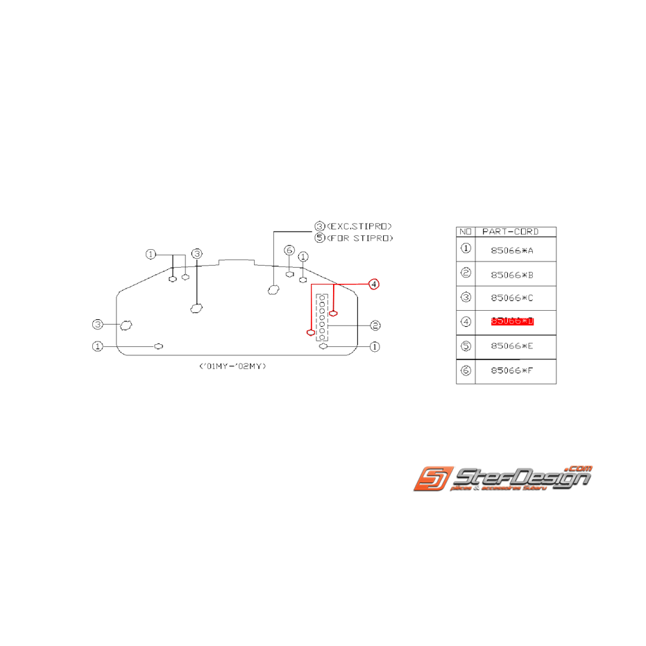 Ampoule de compteur (Repère 4) SUBARU WRX/STI 01-02