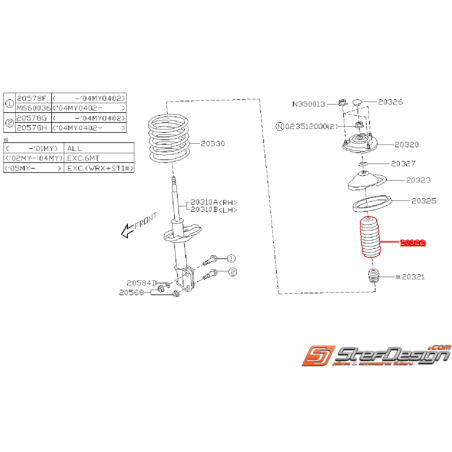 Cache poussière amortisseur avant SUBARU WRX 05-07 / STI 01-07