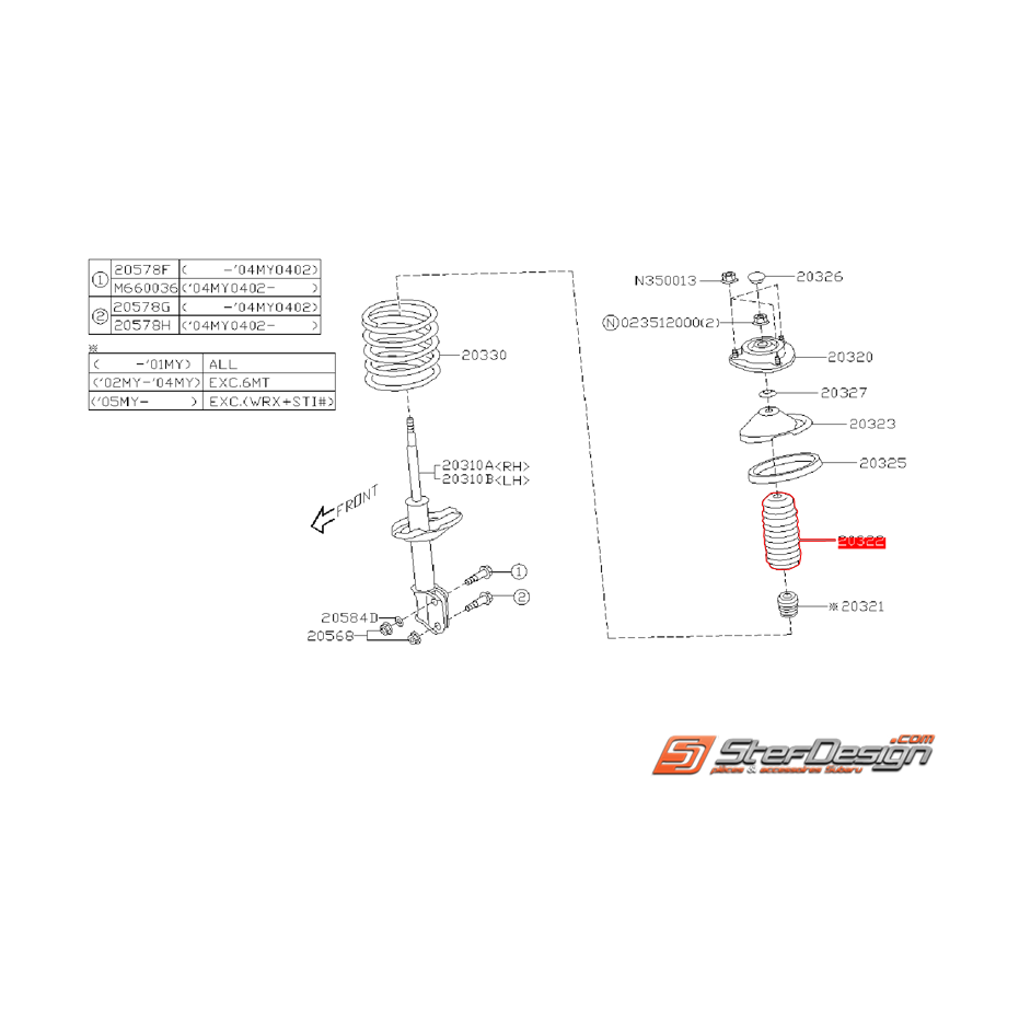 Cache poussière amortisseur avant SUBARU WRX 05-07 / STI 01-07