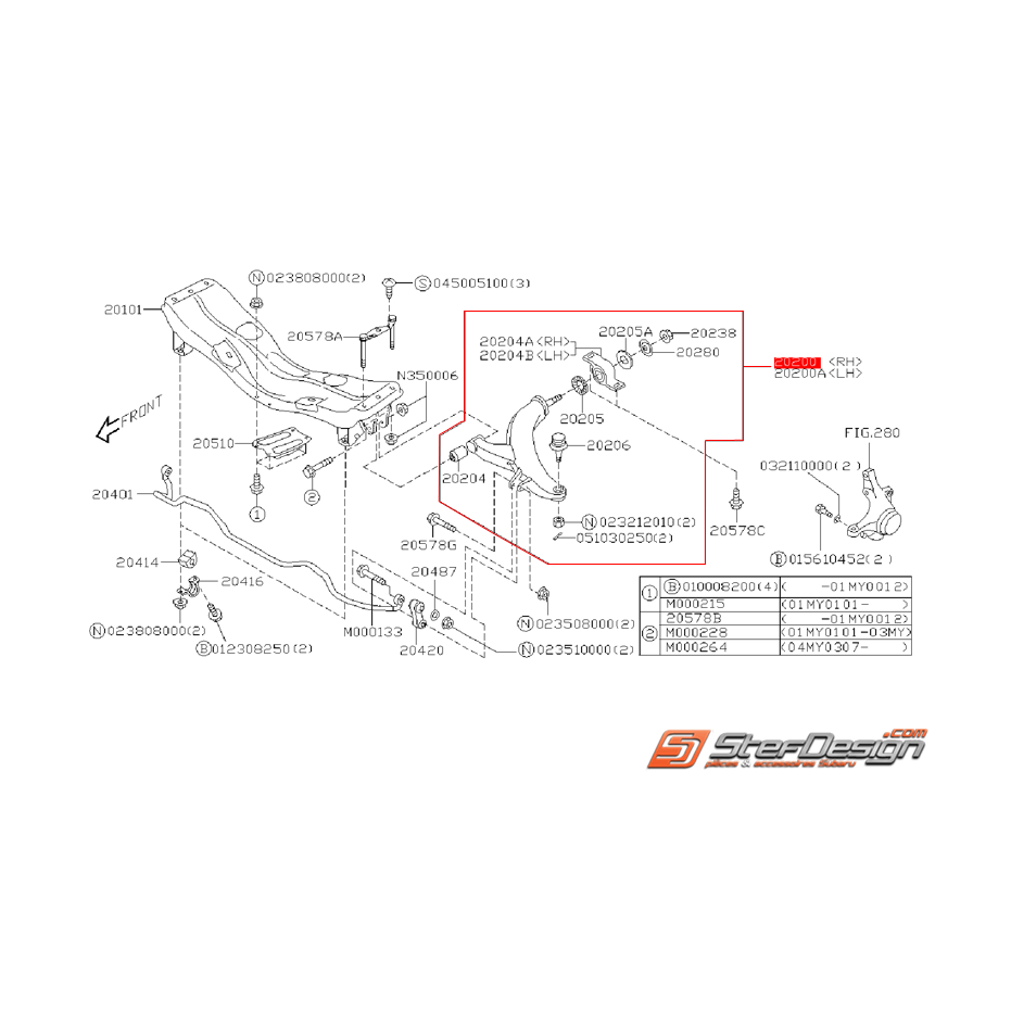 Triangle avant origine SUBARU WRX 01-02 Break