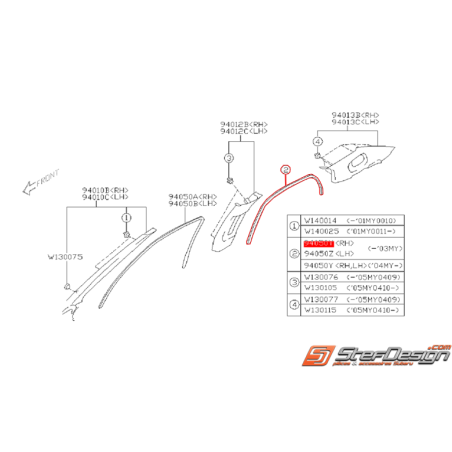 Garniture intérieur de fenêtre SUBARU WRX/STI 01-07