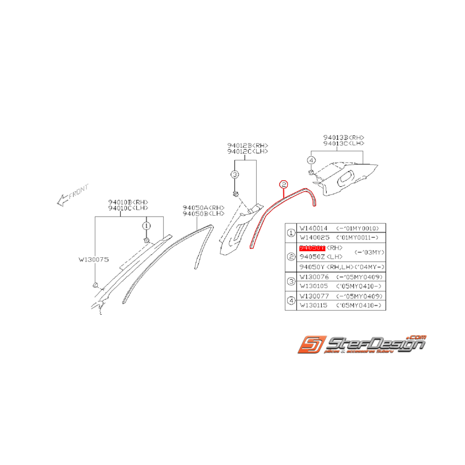 Garniture intérieur de fenêtre SUBARU WRX/STI 01-07