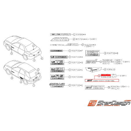 Autocollant de porte avant origine SUBARU STI 05-07