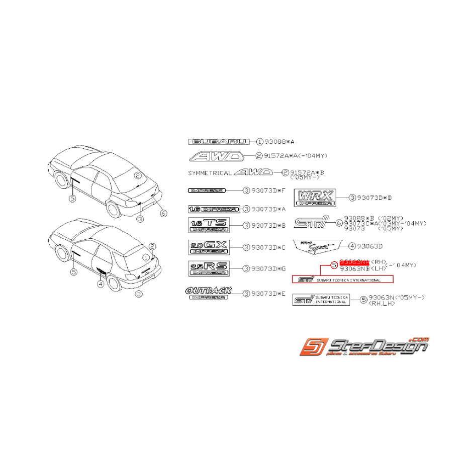 Autocollant de porte avant origine SUBARU STI 05-07