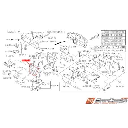 Console centrale (sans clim) SUBARU WRX/STI 2003-2004