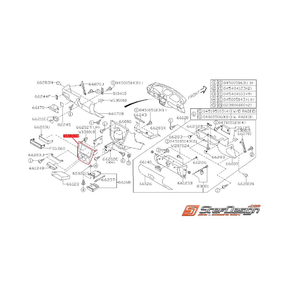 Console centrale (sans clim) SUBARU WRX/STI 2003-2004 Console centrale (sans clim) SUBARU WRX/STI 2003-2004