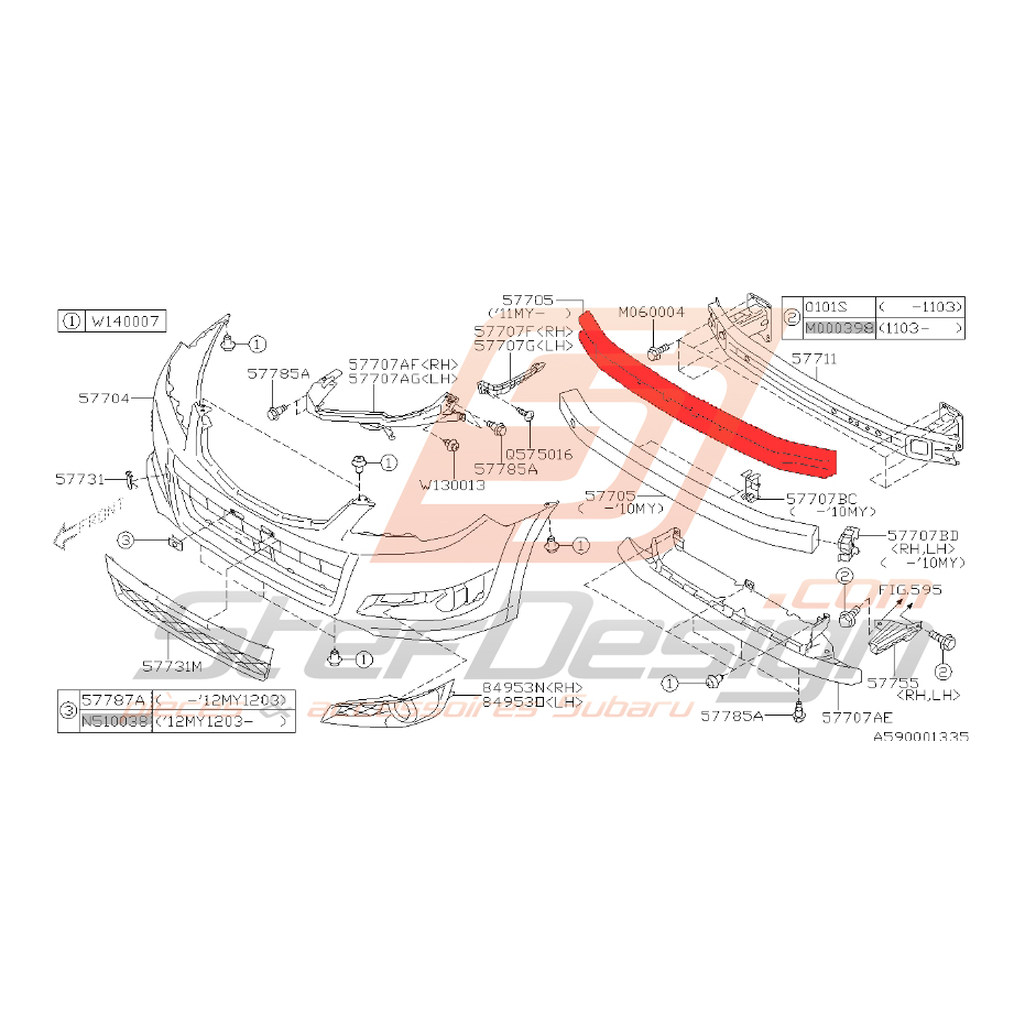 Absorbeur de pare-choc avant de legacy 2010