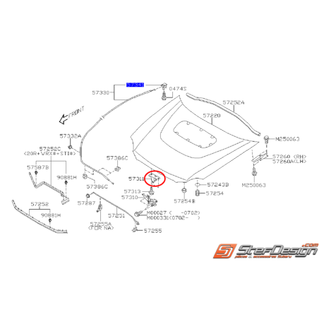 Système fermeture capot conduite a droit (RHD) WRX/STI 06-07