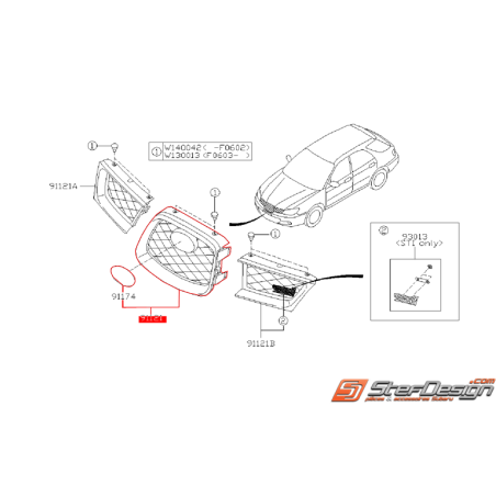 Calandre centrale bleu (02c) SUBARU IMPREZA 2.0 R 2006-2007