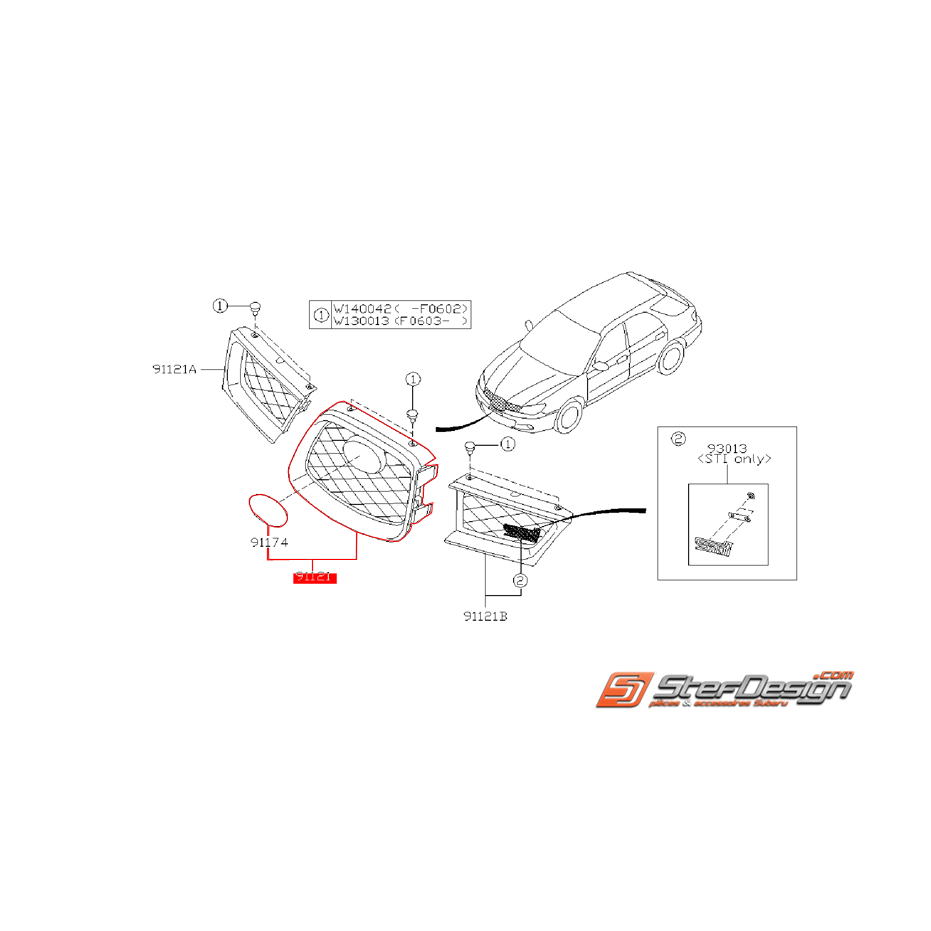 Calandre centrale bleu (02c) SUBARU IMPREZA 2.0 R 2006-2007