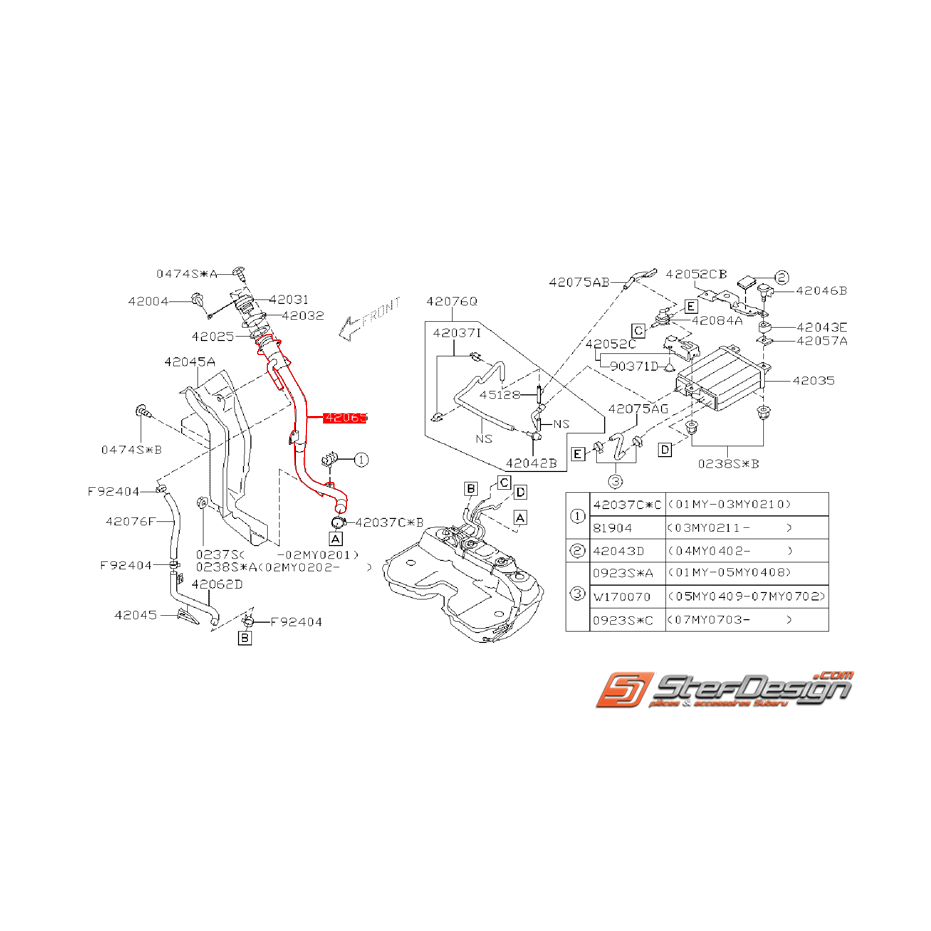 Conduite de remplissage de carburant SUBARU WRX/STI 01-07 Conduite de remplissage de carburant SUBARU WRX/STI 01-07
