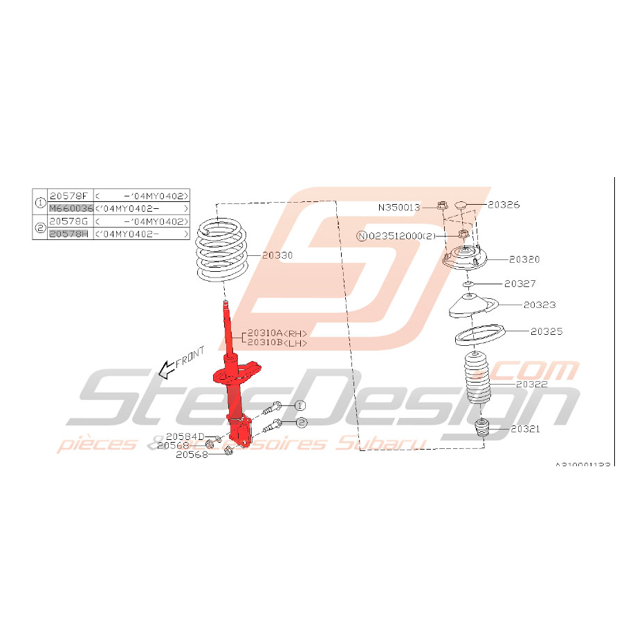 Amortisseur avant Forester 2003 2.0l XT