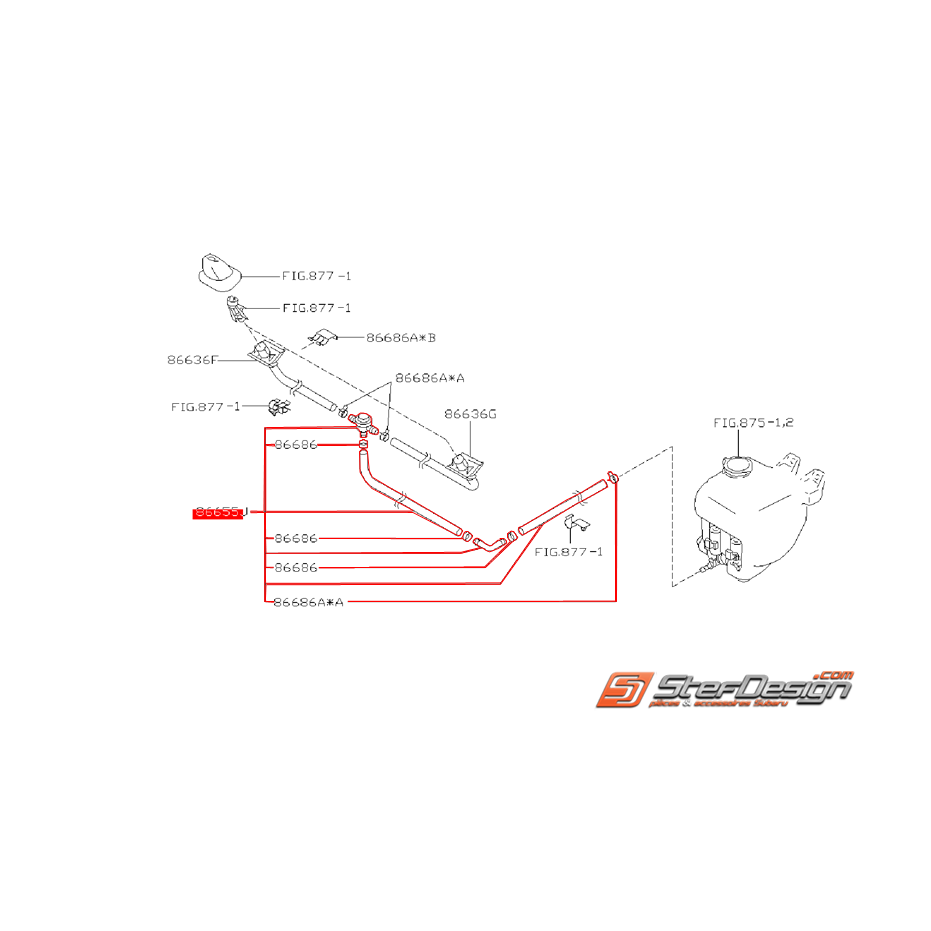 Tuyaux de lave-phare origne SUBARU FORESTER SF 2001
