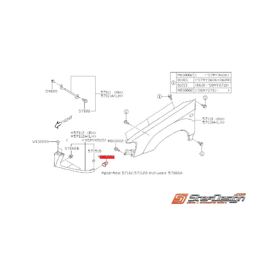 Clips de fixation de garniture sous phare SUBARU FORESTER 2005