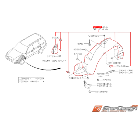 Pare boue origine SUBARU FORESTER 2005