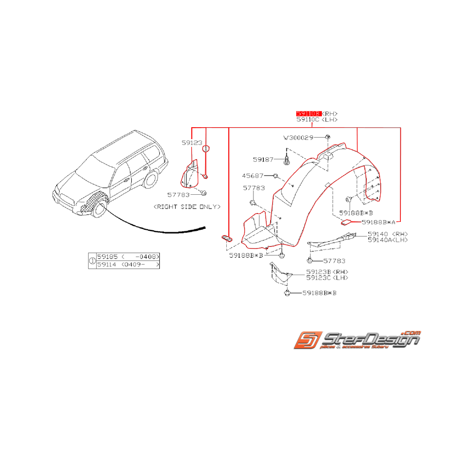 Pare boue origine SUBARU FORESTER 2005