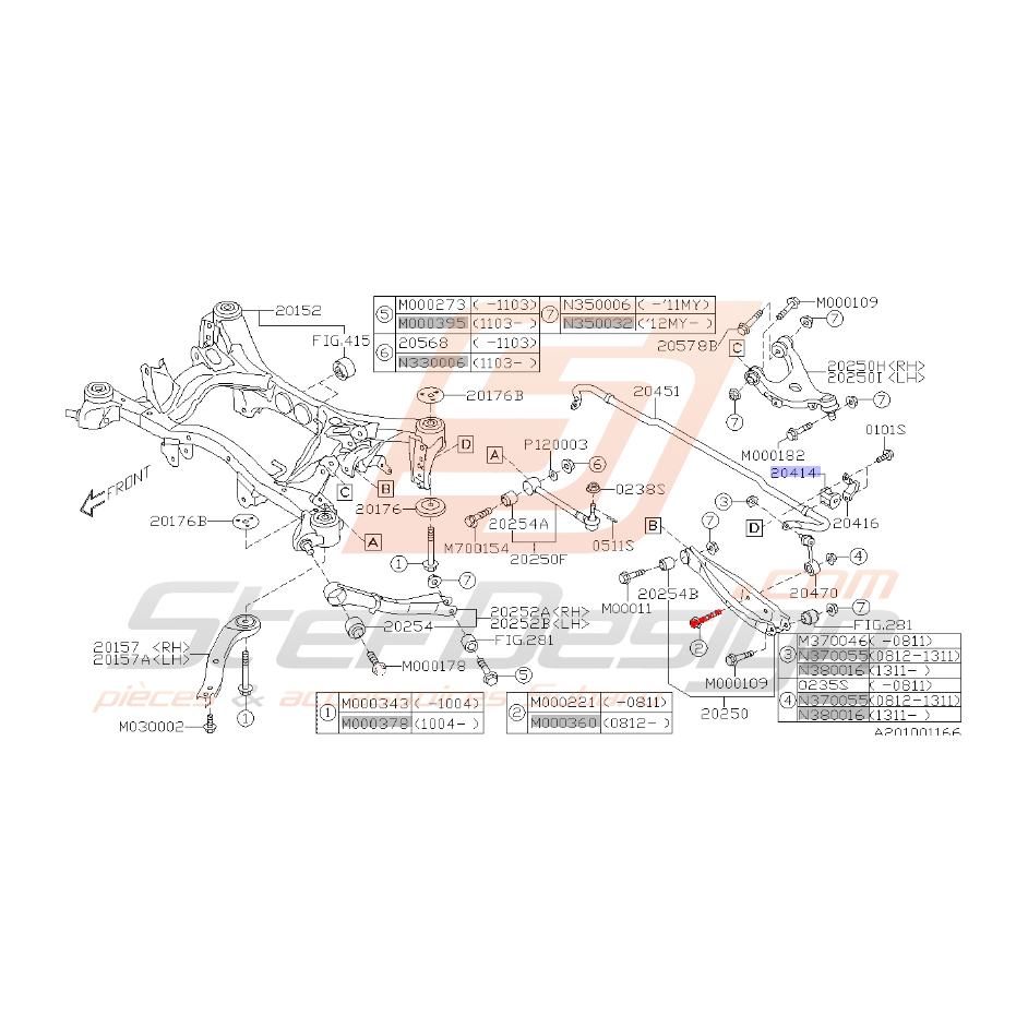 Vis de tirant arrière STI 2008 à novembre 2008 Vis de tirant arrière STI 2008 à novembre 2008