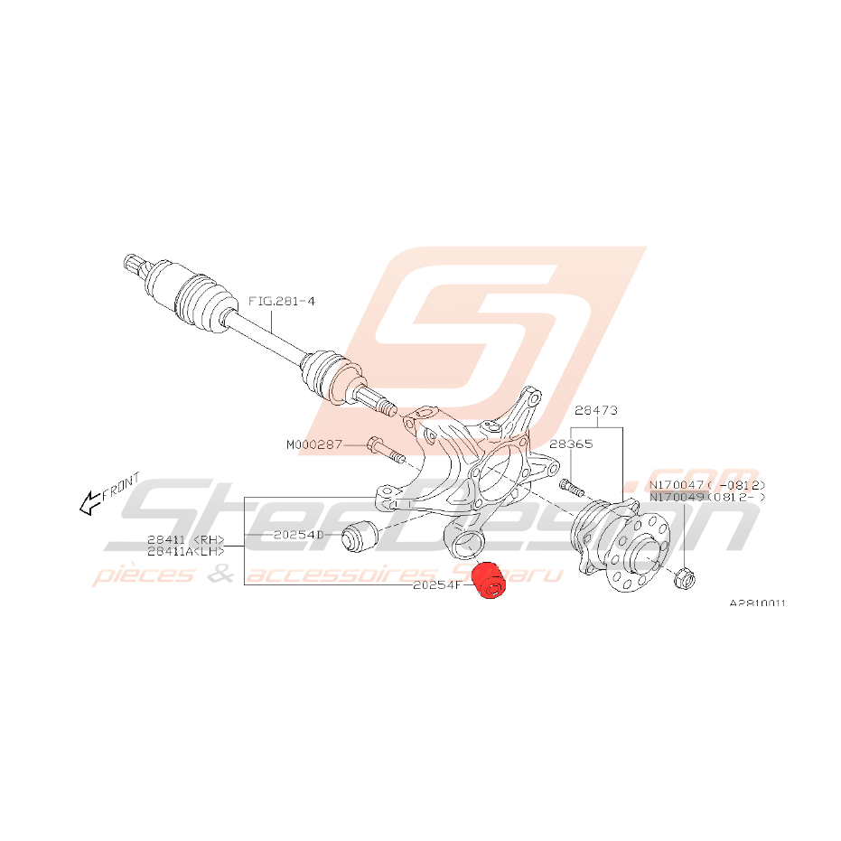 Silent bloc origine porte-moyeu STI 2008 à 2014