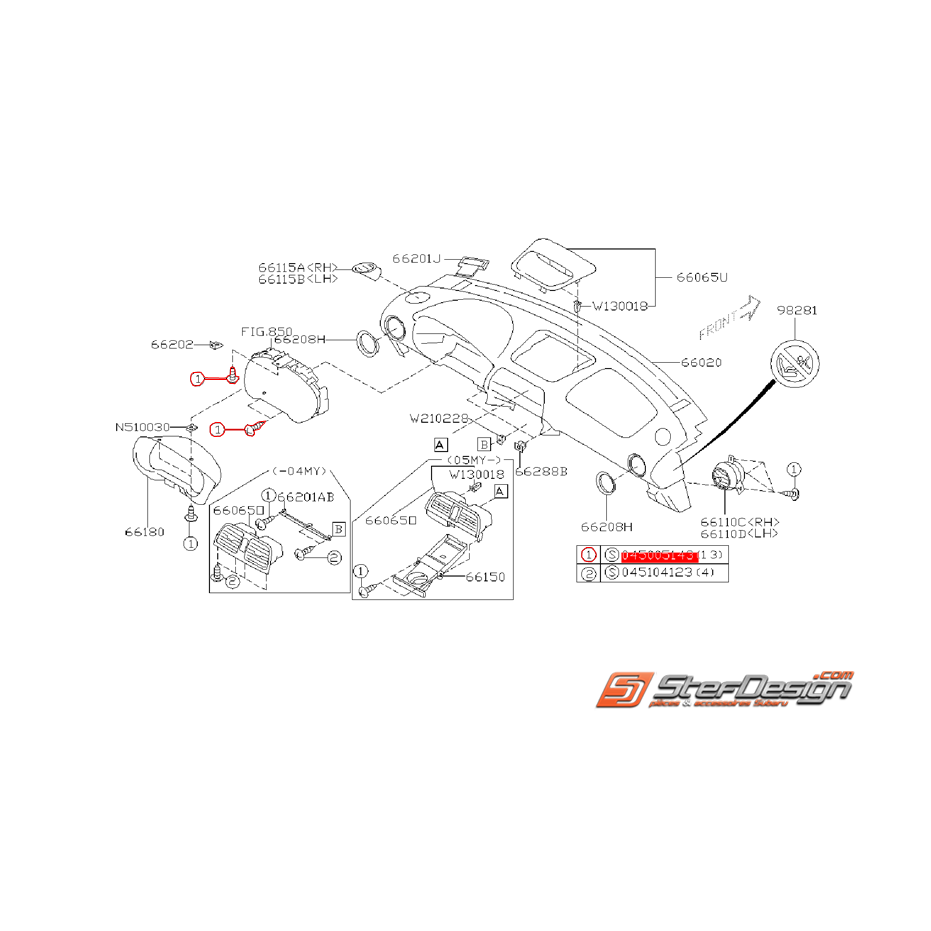 Vis de fixation de compteur de vitesse SUBARU WRX/STI 01-07