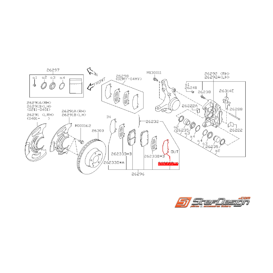 Entretoise extérieur de plaquette avant SUBARU WRX 05-07