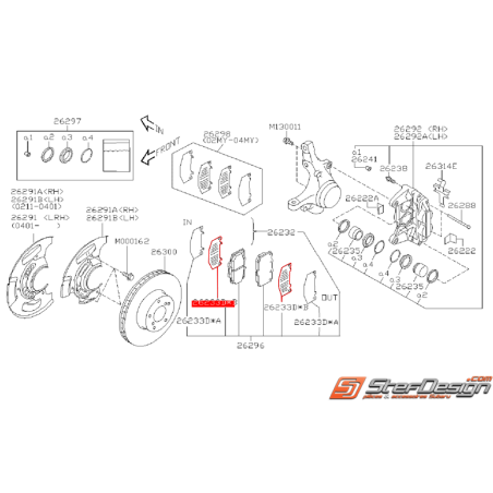 Entretoise striée de plaquette avant SUBARU WRX 05-07