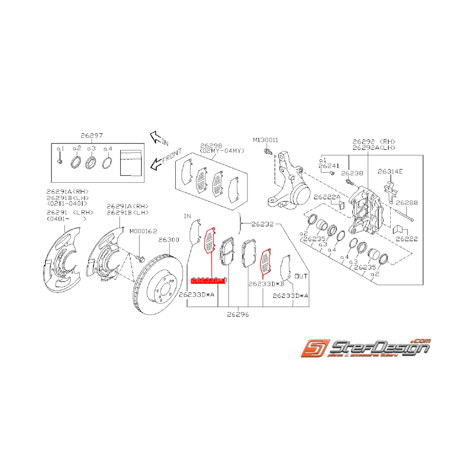 Entretoise striée de plaquette avant SUBARU WRX 05-07