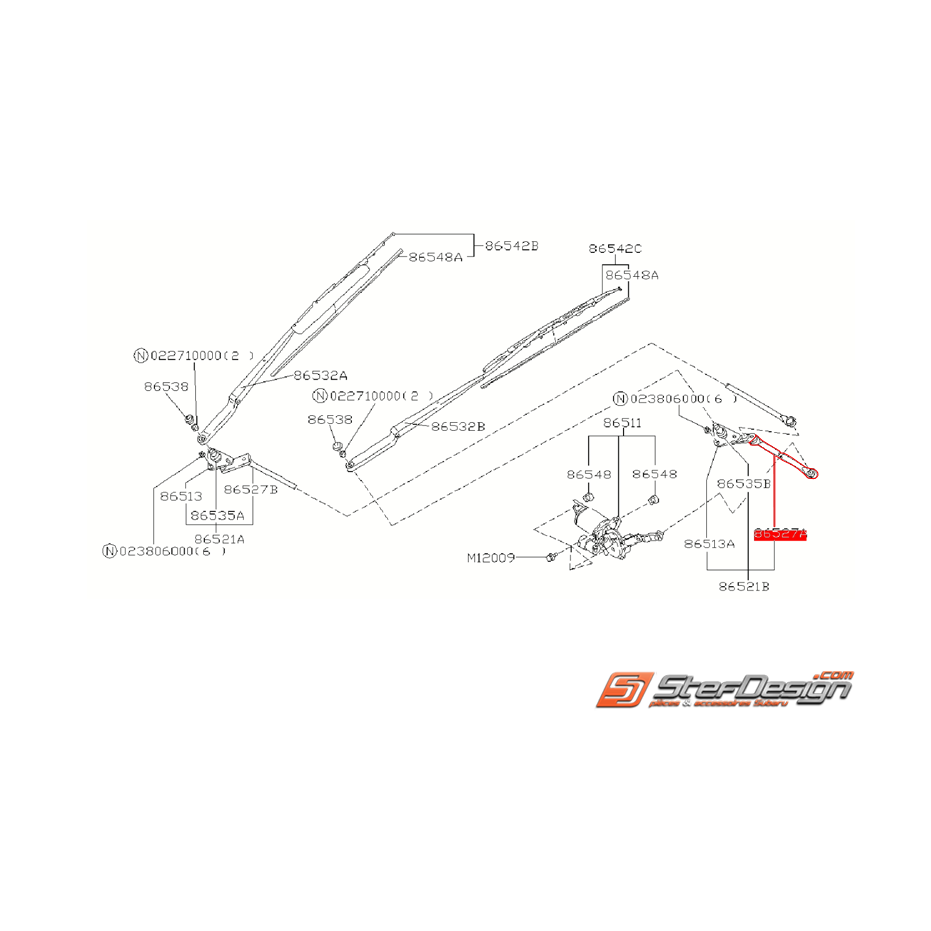 Tige d'essuie côté gauche conducteur (RHD) pour conduite a droite SUBARU GT 98-00