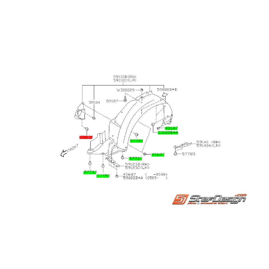 Kit de montage de pare boue SUBARU WRX/STI 06-07