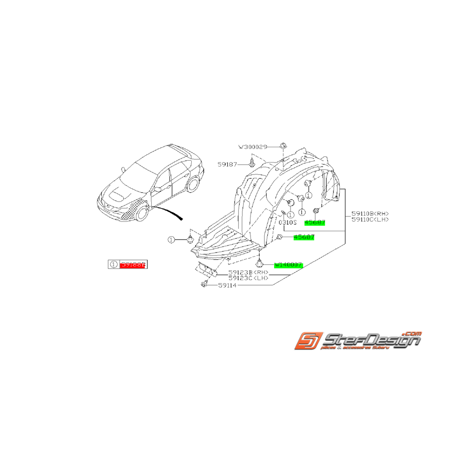 Kit de montage de pare boue avant SUBARU IMPREZA STI 08-14