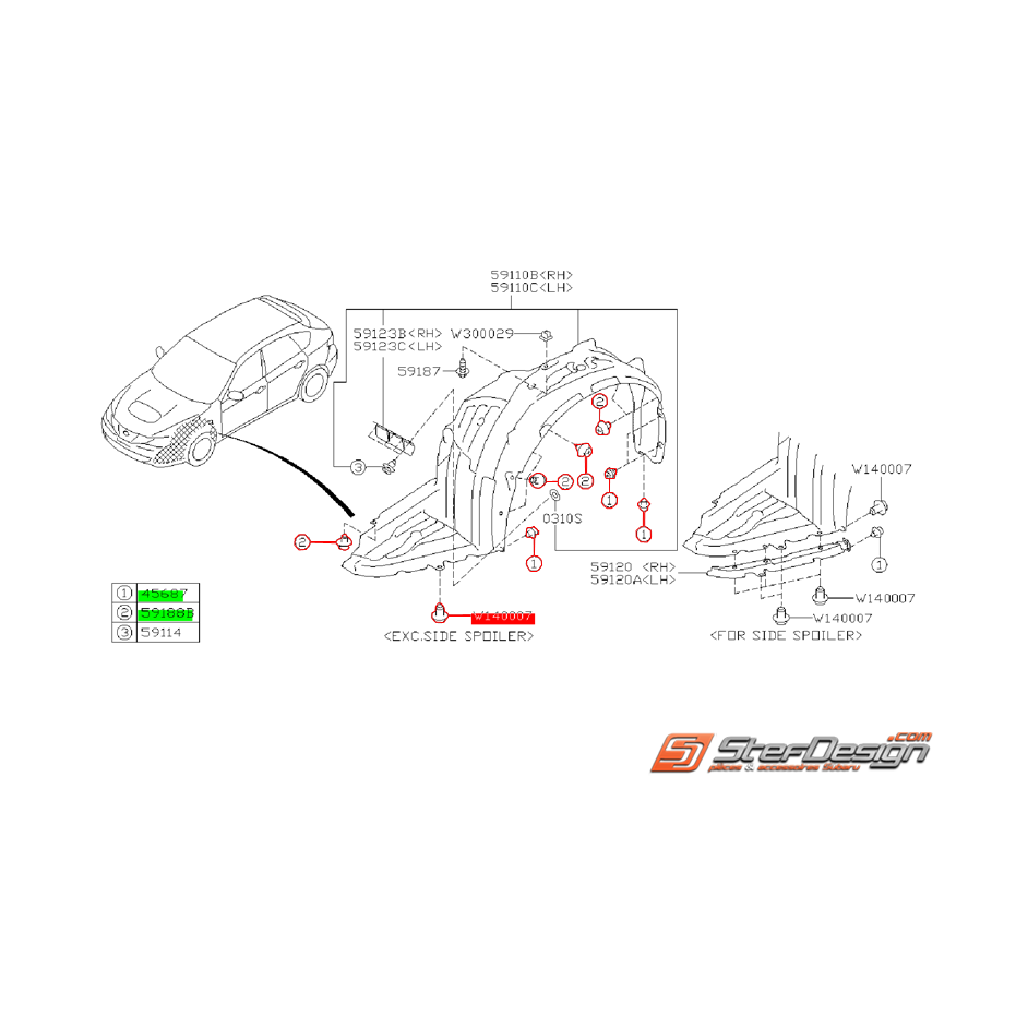 Kit de montage de pare boue avant SUBARU IMPREZA WRX 08-10