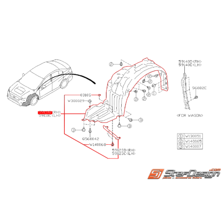 Pare boue avant SUBARU STI 2015-2019