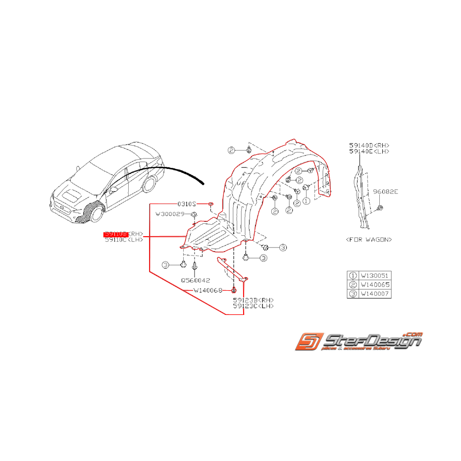 Pare boue avant SUBARU STI 2015-2019