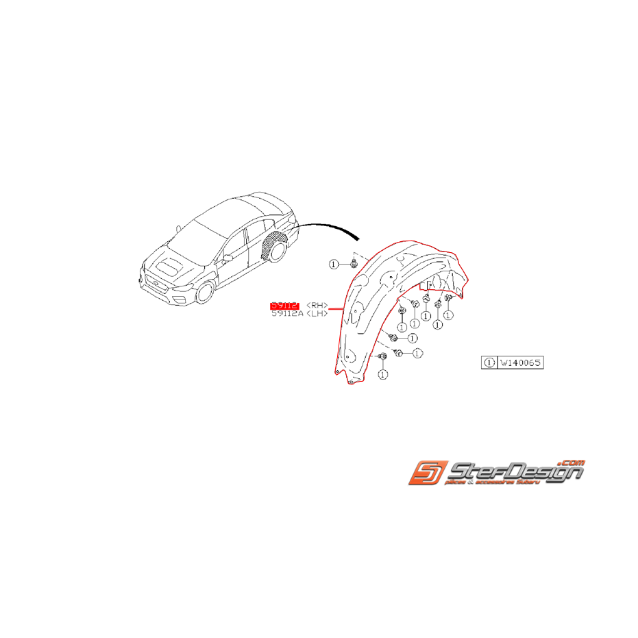 Pare boue arrière SUBARU STI 2015-2019