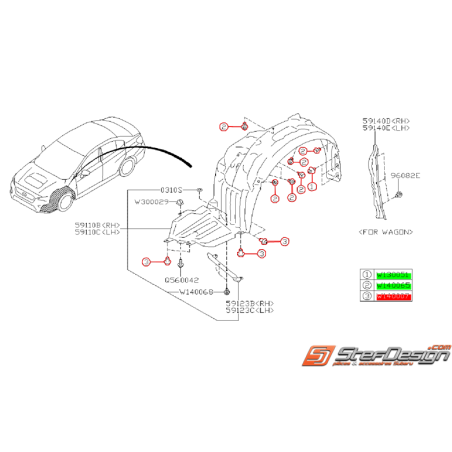 Kit de montage de pare boue avant SUBARU IMPREZA STI 15-19