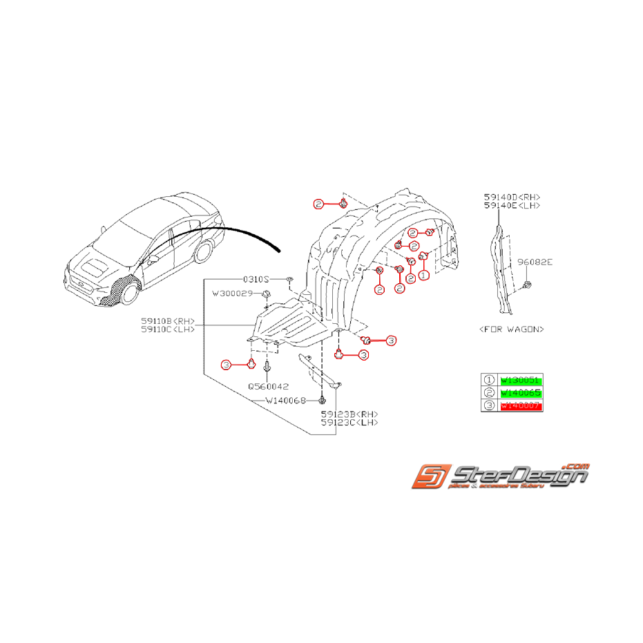 Kit de montage de pare boue avant SUBARU IMPREZA STI 15-19