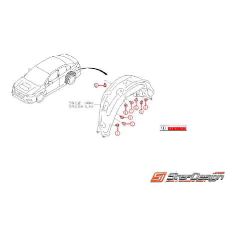 Kit de montage de pare boue arrière SUBARU IMPREZA STI 15-19