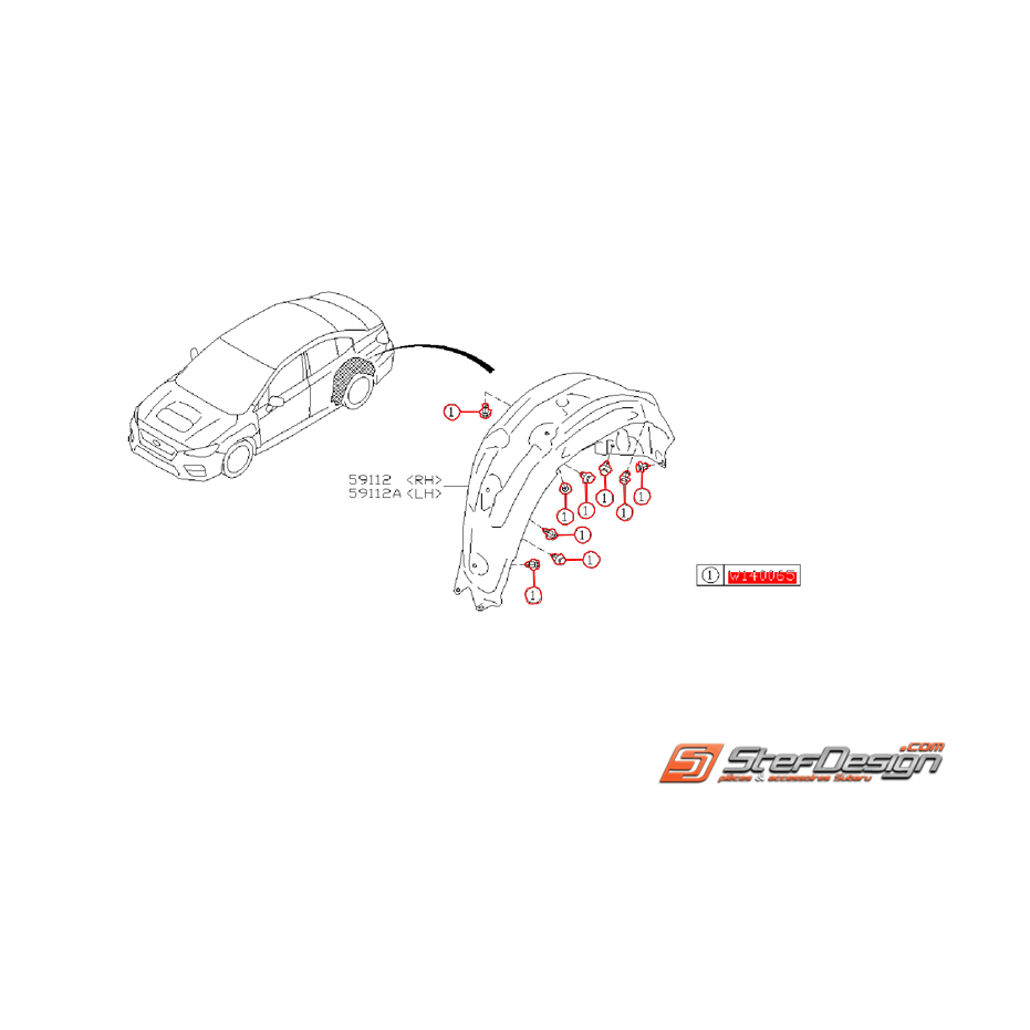 Kit de montage de pare boue arrière SUBARU IMPREZA STI 15-19