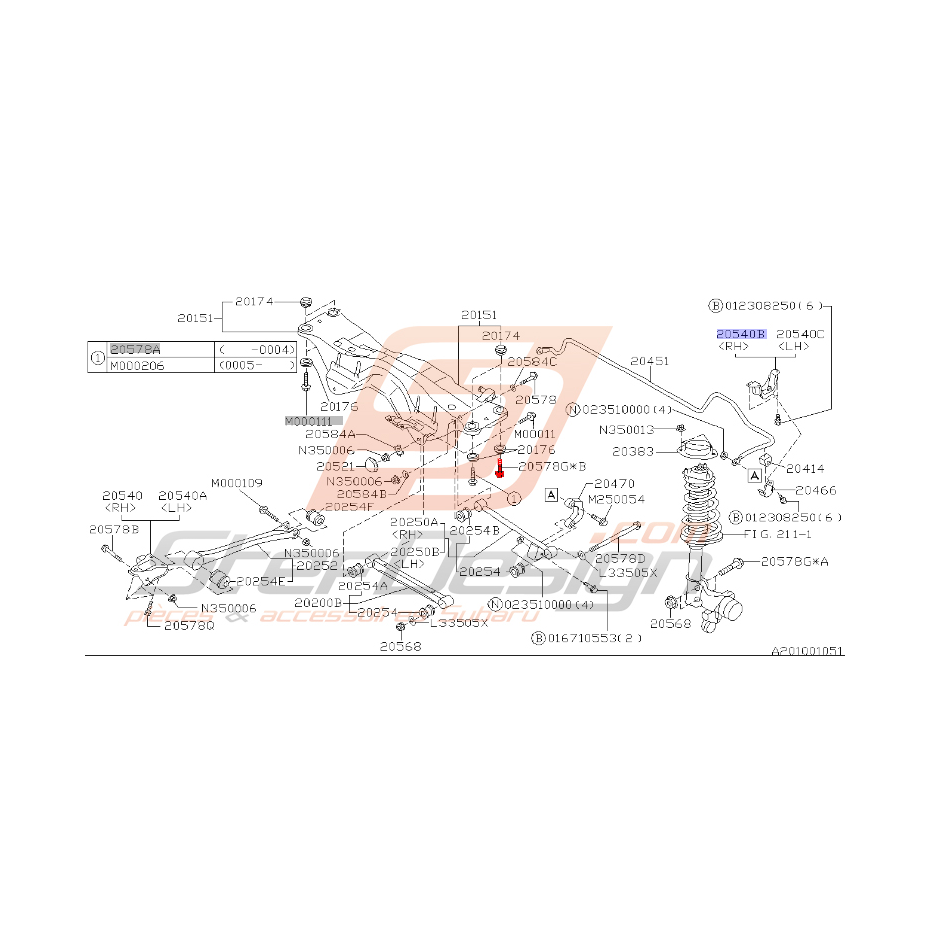 Vis de berceau arrière Forester 2001-2002