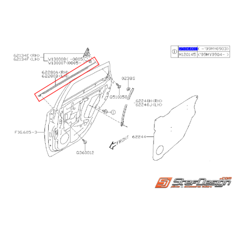 Léche vitre de porte arrière (avec insert chrome ) wrx/sti 08/14 