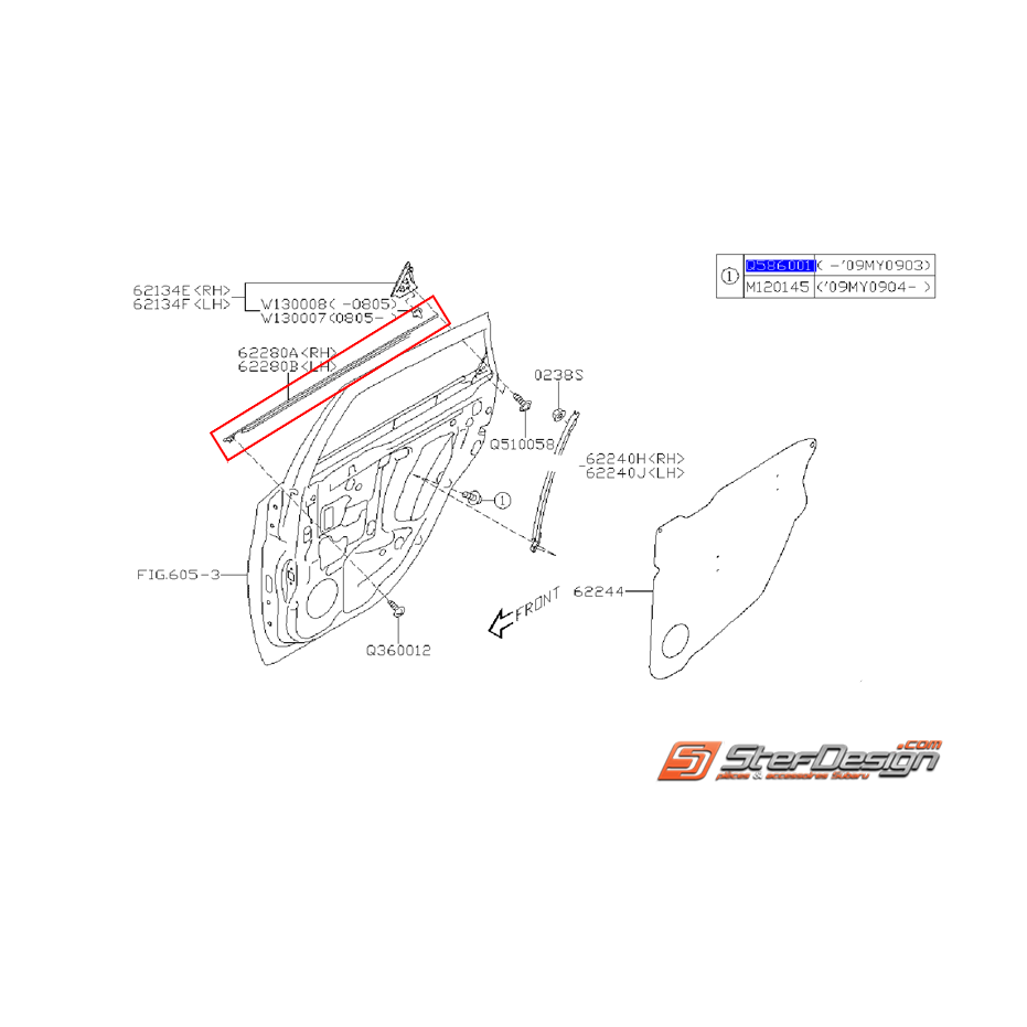 Léche vitre de porte arrière (avec insert chrome ) wrx/sti 08/14 