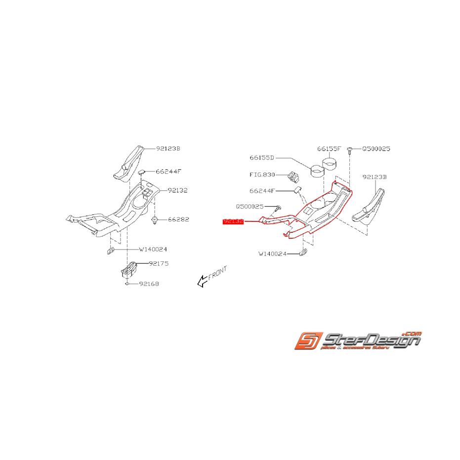 Console centrale arrière SUBARU WRX/STI 05-07