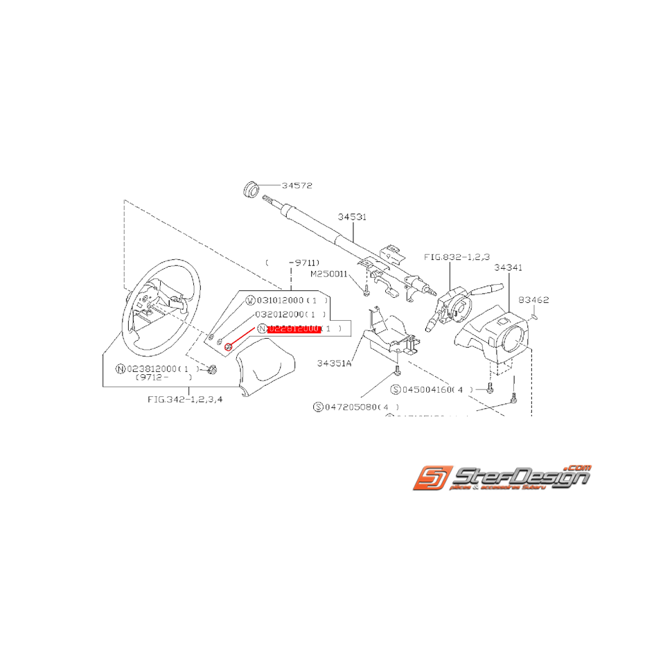 Écrou de volant SUBARU Impreza GT 1993 au 12/1997 Écrou de volant SUBARU Impreza GT 1993 au 12/1997