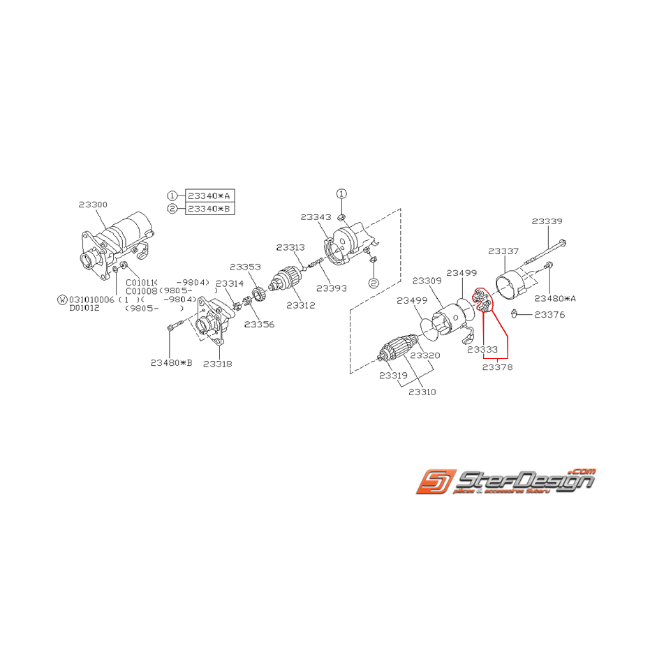 Porte-balais de démarreur origine SUBARU P1, Type R, RA