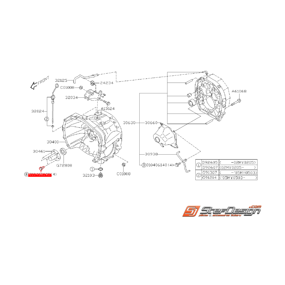 Vis de fixation de guide de butée d’embrayage SUBARU STI 01-16