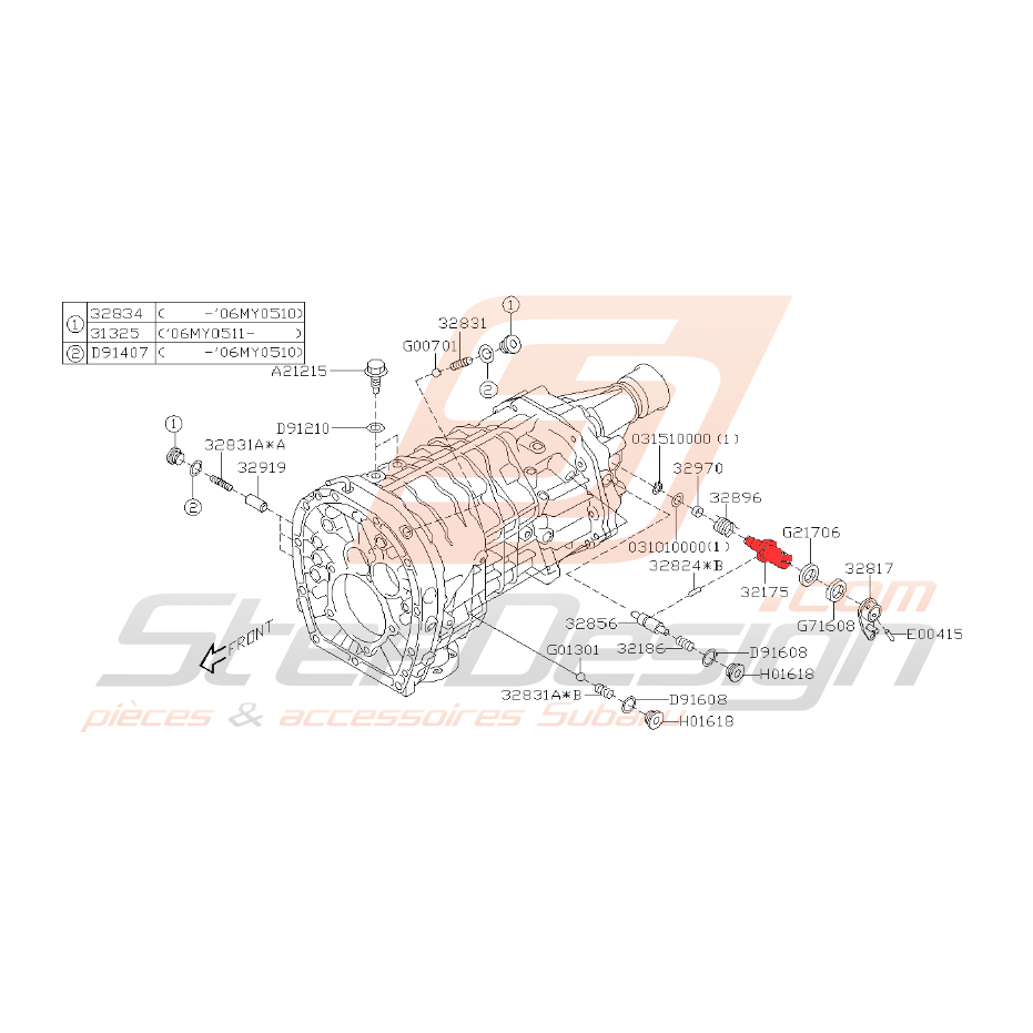 Axe de marche arrière STI 2006-2007